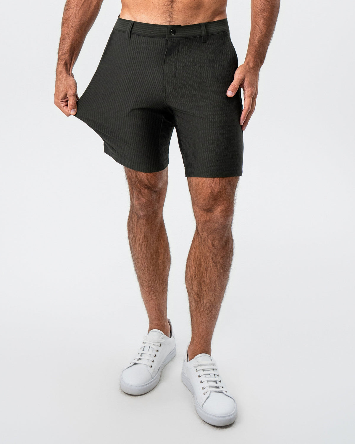 State & Liberty - Athletic Fit Shorts - Army Green Seersucker