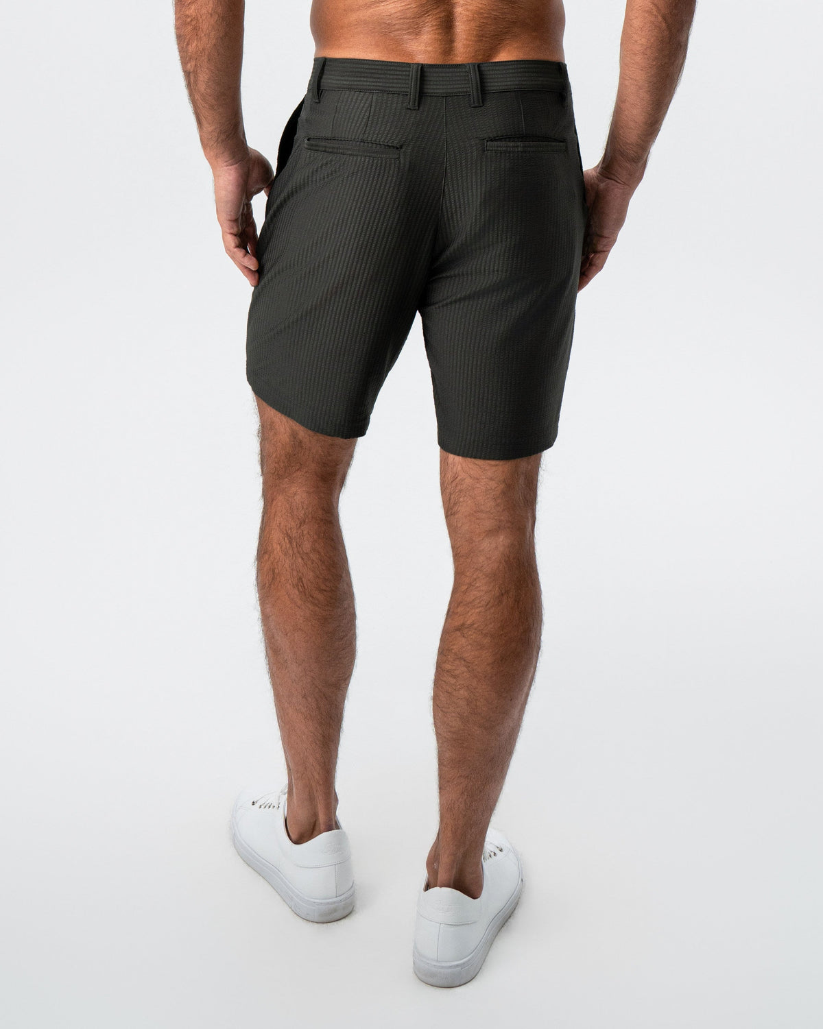 State & Liberty - Athletic Fit Shorts - Army Green Seersucker