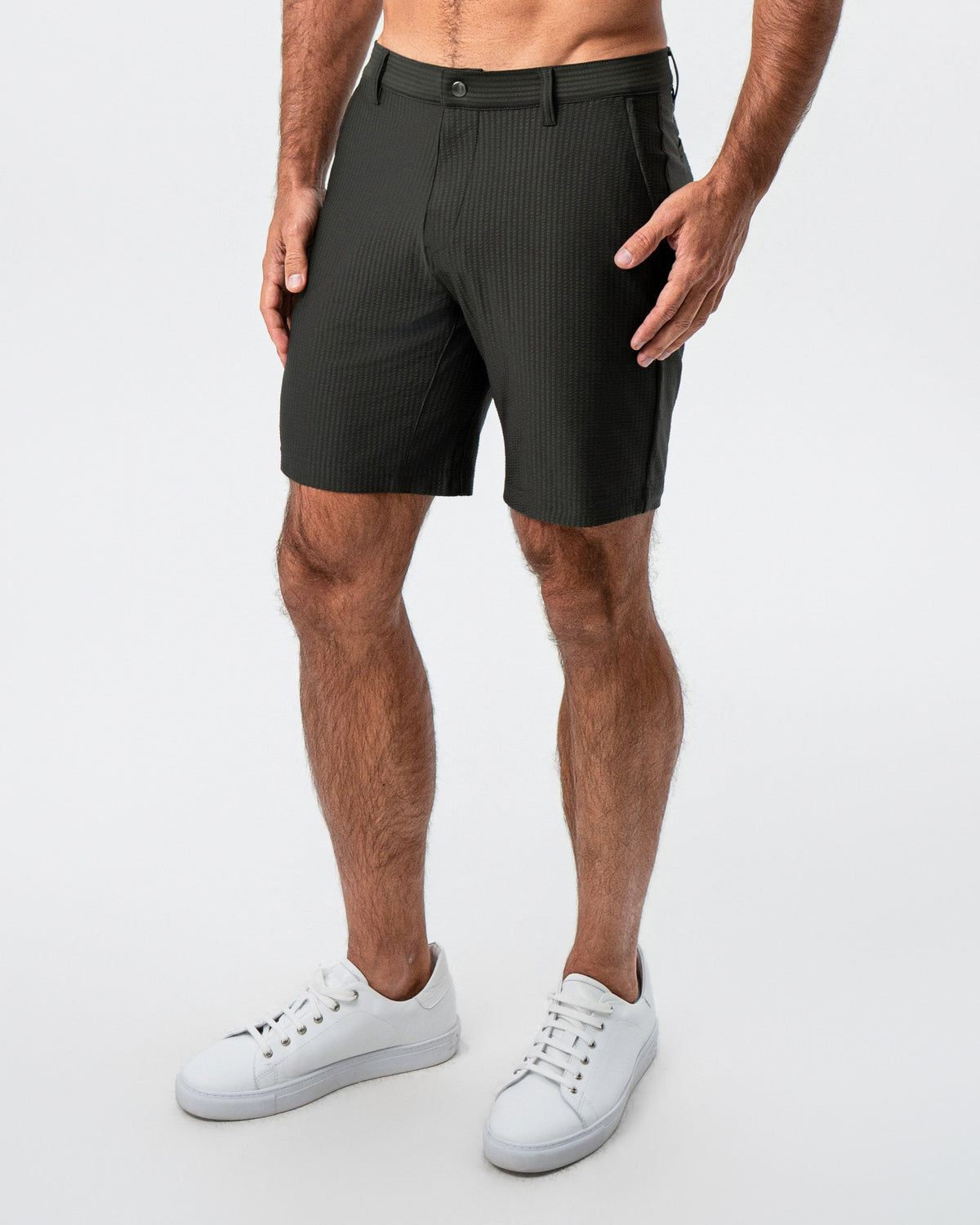 State & Liberty - Athletic Fit Shorts - Army Green Seersucker