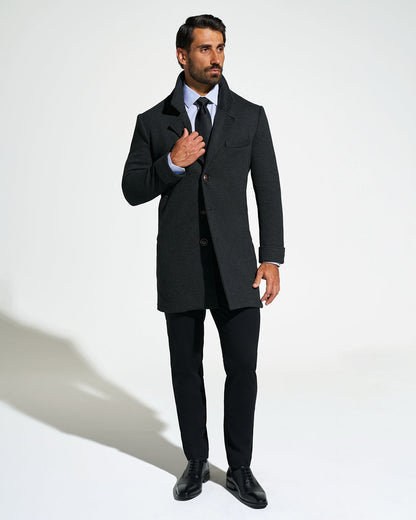 State & Liberty - 3 Button Overcoat - Charcoal Herringbone