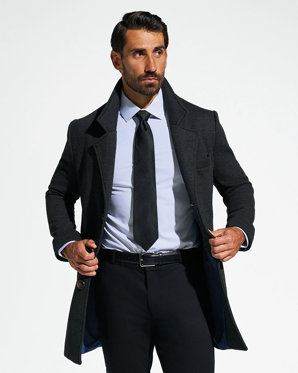 State & Liberty - 3 Button Overcoat - Charcoal Herringbone