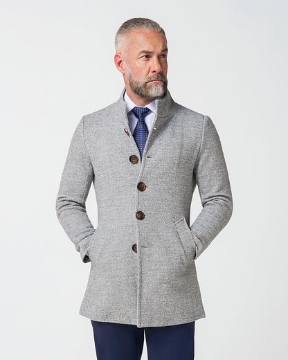 State & Liberty - Open Button Overcoat - Grey Herringbone