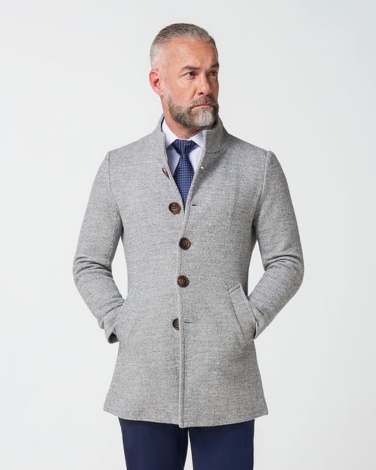 State & Liberty - Open Button Overcoat - Grey Herringbone