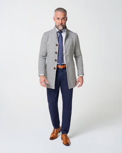 State & Liberty - Open Button Overcoat - Grey Herringbone