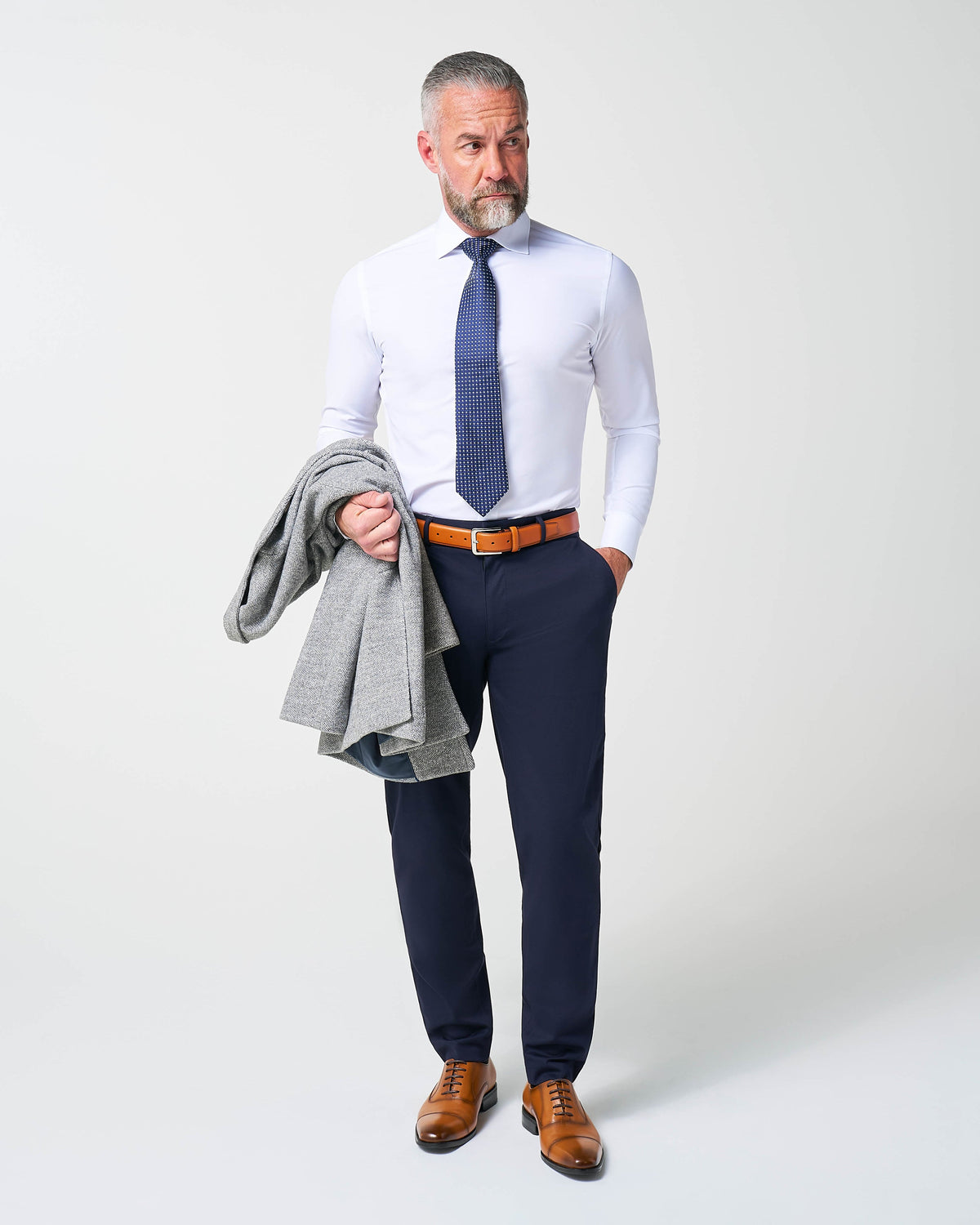 State & Liberty - Open Button Overcoat - Grey Herringbone