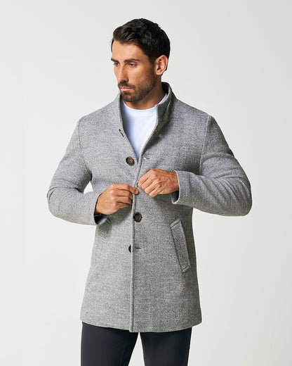 State & Liberty - Open Button Overcoat - Grey Herringbone