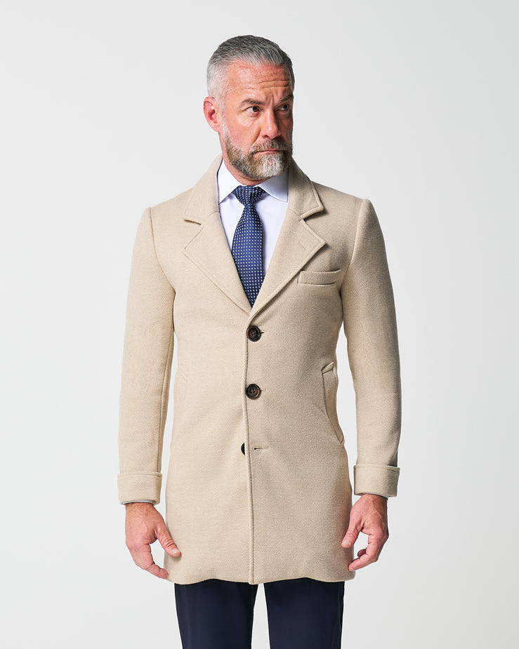 State & Liberty - 3 Button Overcoat - Tan Herringbone