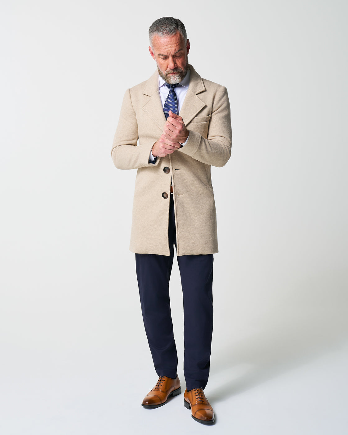 State & Liberty - 3 Button Overcoat - Tan Herringbone