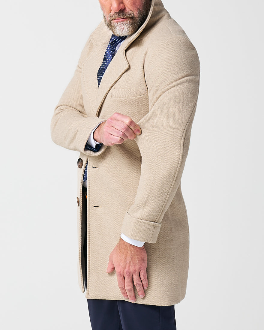 State & Liberty - 3 Button Overcoat - Tan Herringbone