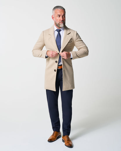 State & Liberty - 3 Button Overcoat - Tan Herringbone