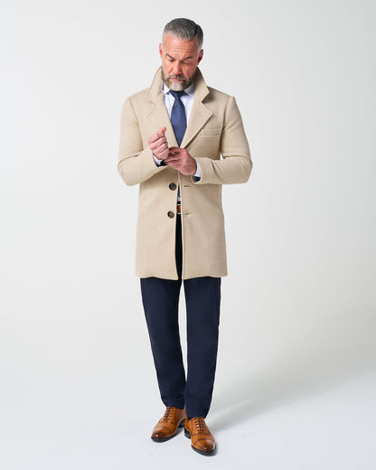 State & Liberty - 3 Button Overcoat - Tan Herringbone