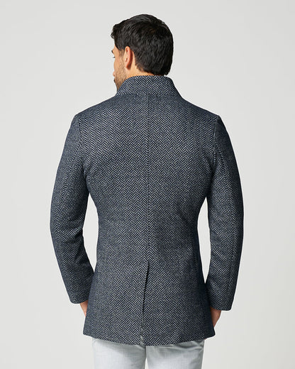 State & Liberty - Open Button Overcoat - Navy & Grey Chevron