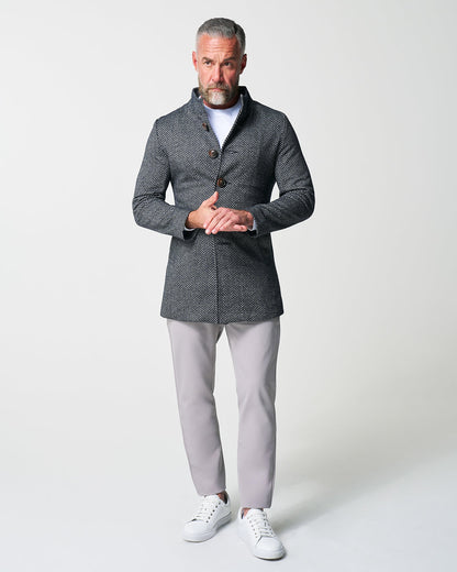 State & Liberty - Open Button Overcoat - Navy & Grey Chevron