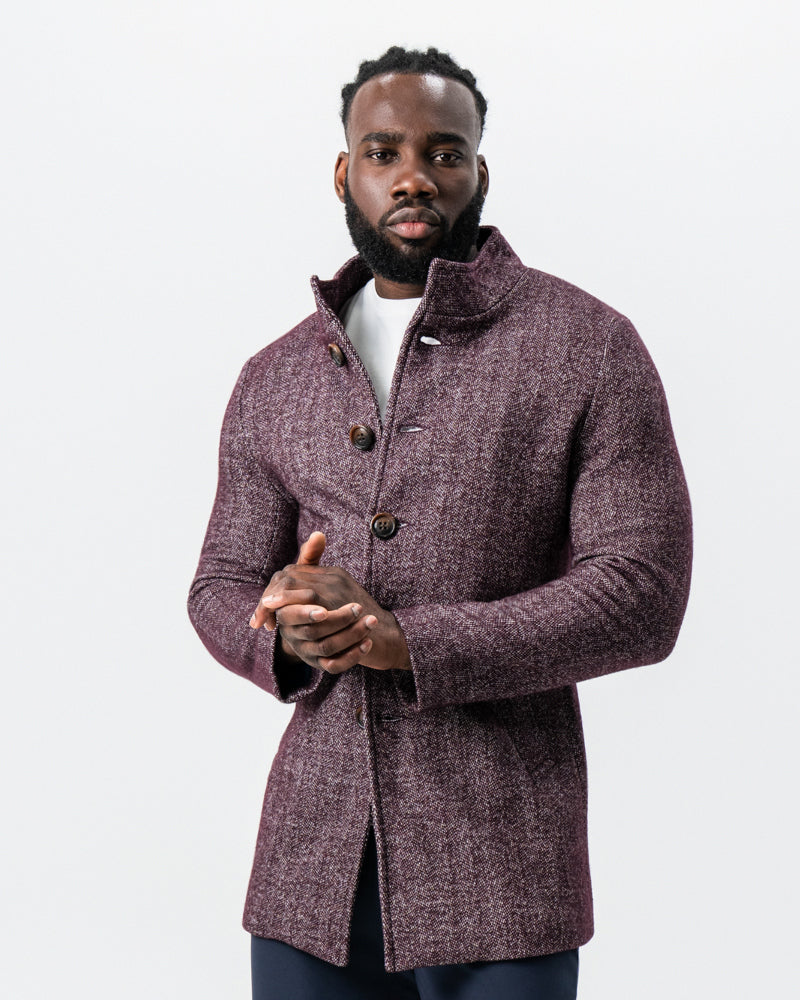 State & Liberty - Maroon Herringbone Open Button Overcoat