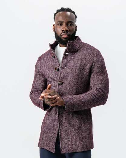 State & Liberty - Maroon Herringbone Open Button Overcoat