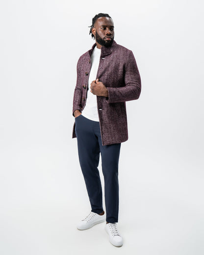 State & Liberty - Maroon Herringbone Open Button Overcoat