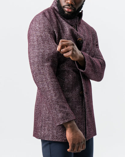 State & Liberty - Maroon Herringbone Open Button Overcoat