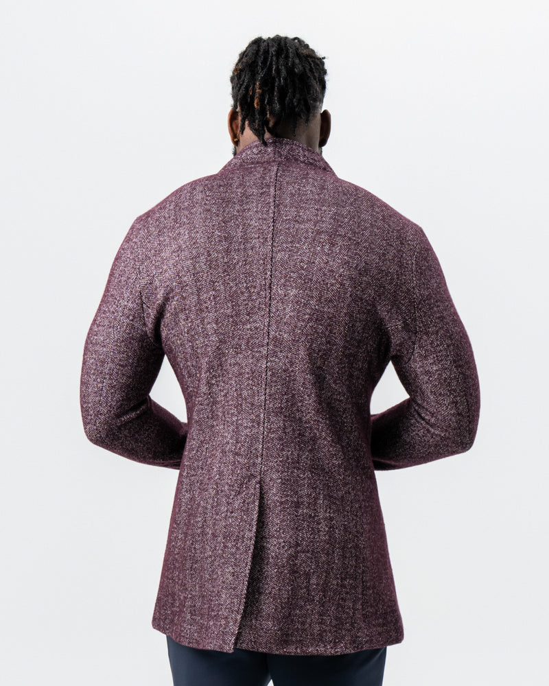 State & Liberty - Maroon Herringbone Open Button Overcoat