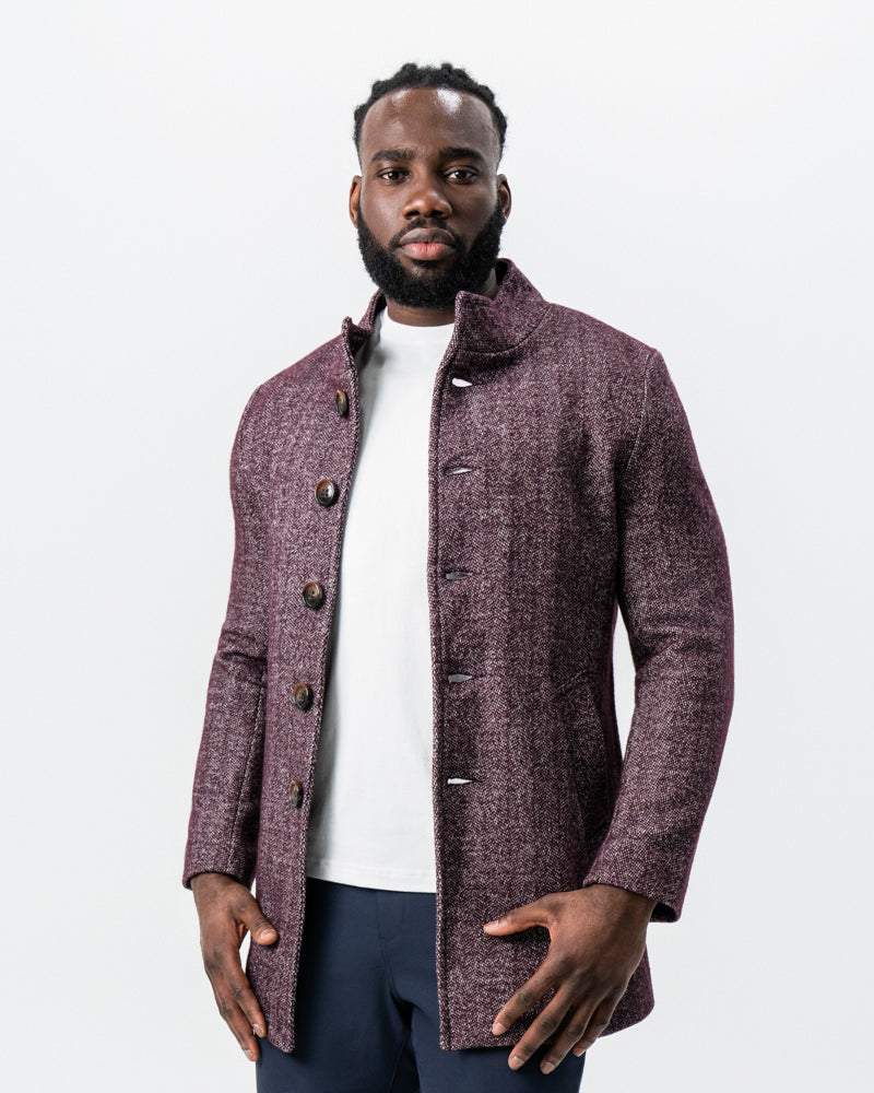 State & Liberty - Maroon Herringbone Open Button Overcoat
