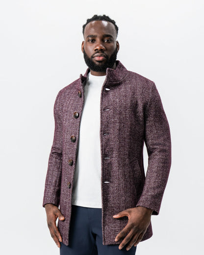 State & Liberty - Maroon Herringbone Open Button Overcoat