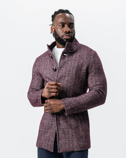 State & Liberty - Maroon Herringbone Open Button Overcoat