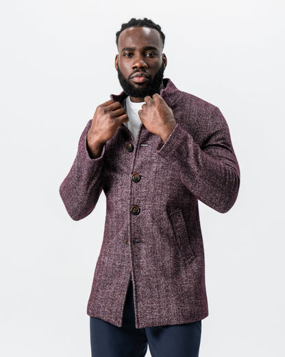State & Liberty - Maroon Herringbone Open Button Overcoat
