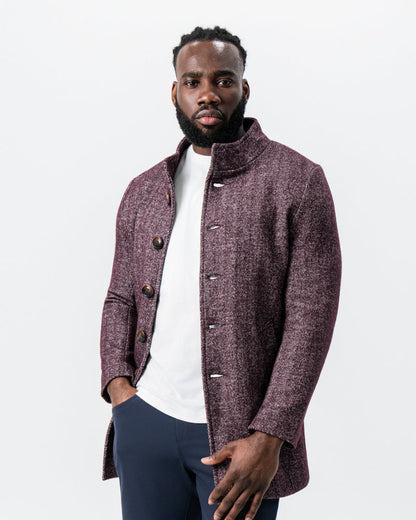 State & Liberty - Maroon Herringbone Open Button Overcoat