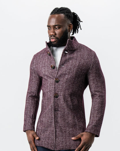 State & Liberty - Maroon Herringbone Open Button Overcoat