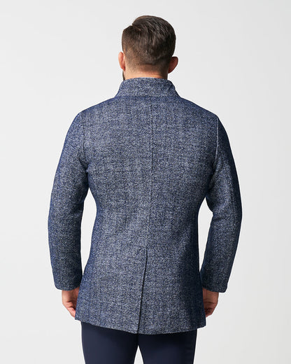 State & Liberty - Open Button Overcoat - Navy Herringbone