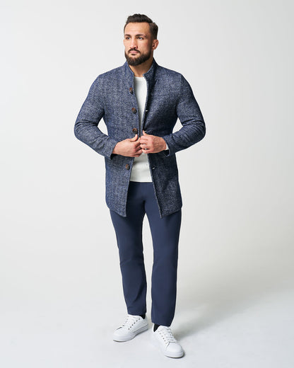 State & Liberty - Open Button Overcoat - Navy Herringbone