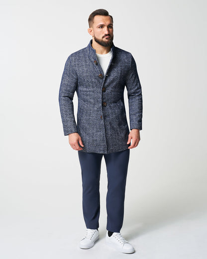 State & Liberty - Open Button Overcoat - Navy Herringbone