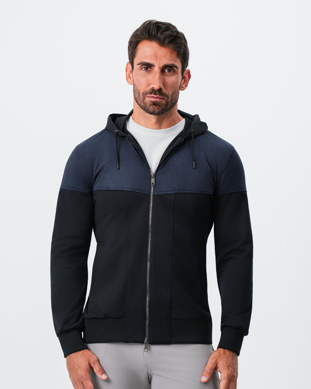 State & Liberty - Hooded Hybrid Suede Jacket - Black