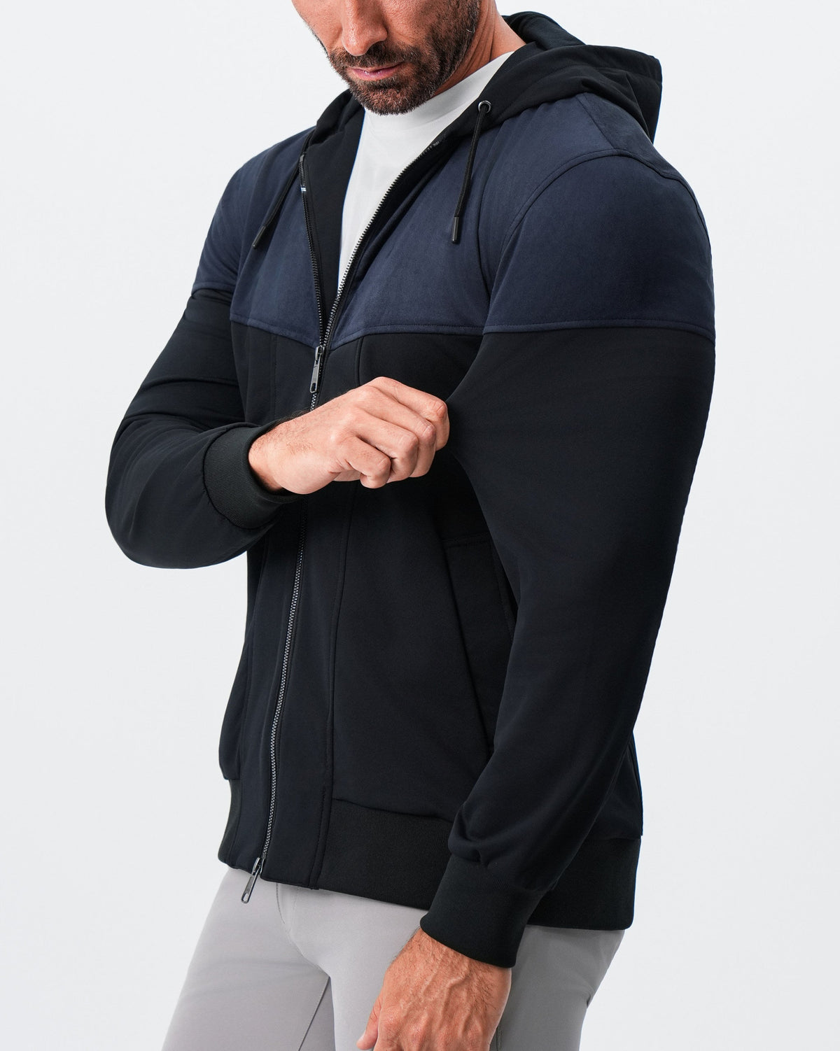 State & Liberty - Hooded Hybrid Suede Jacket - Black