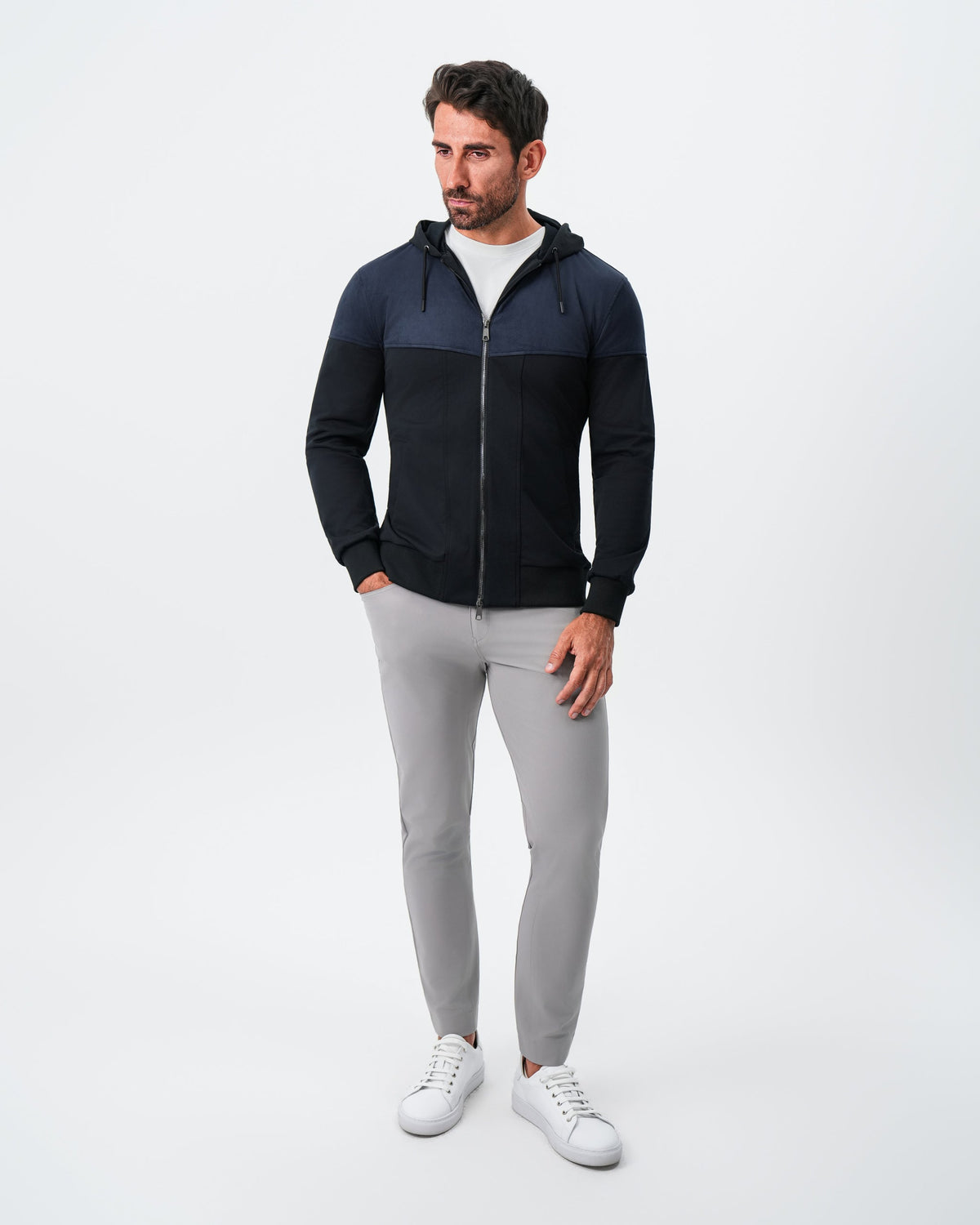 State & Liberty - Hooded Hybrid Suede Jacket - Black
