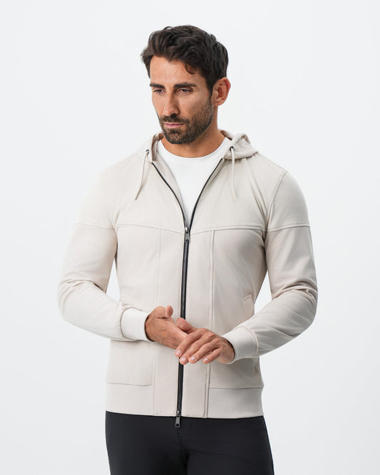 State & Liberty - Hooded Hybrid Suede Jacket - Cream
