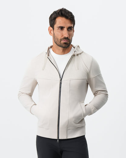 State & Liberty - Hooded Hybrid Suede Jacket - Cream