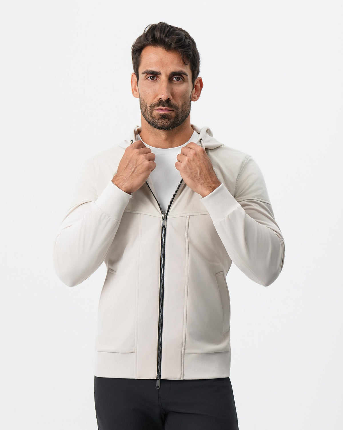 State & Liberty - Hooded Hybrid Suede Jacket - Cream