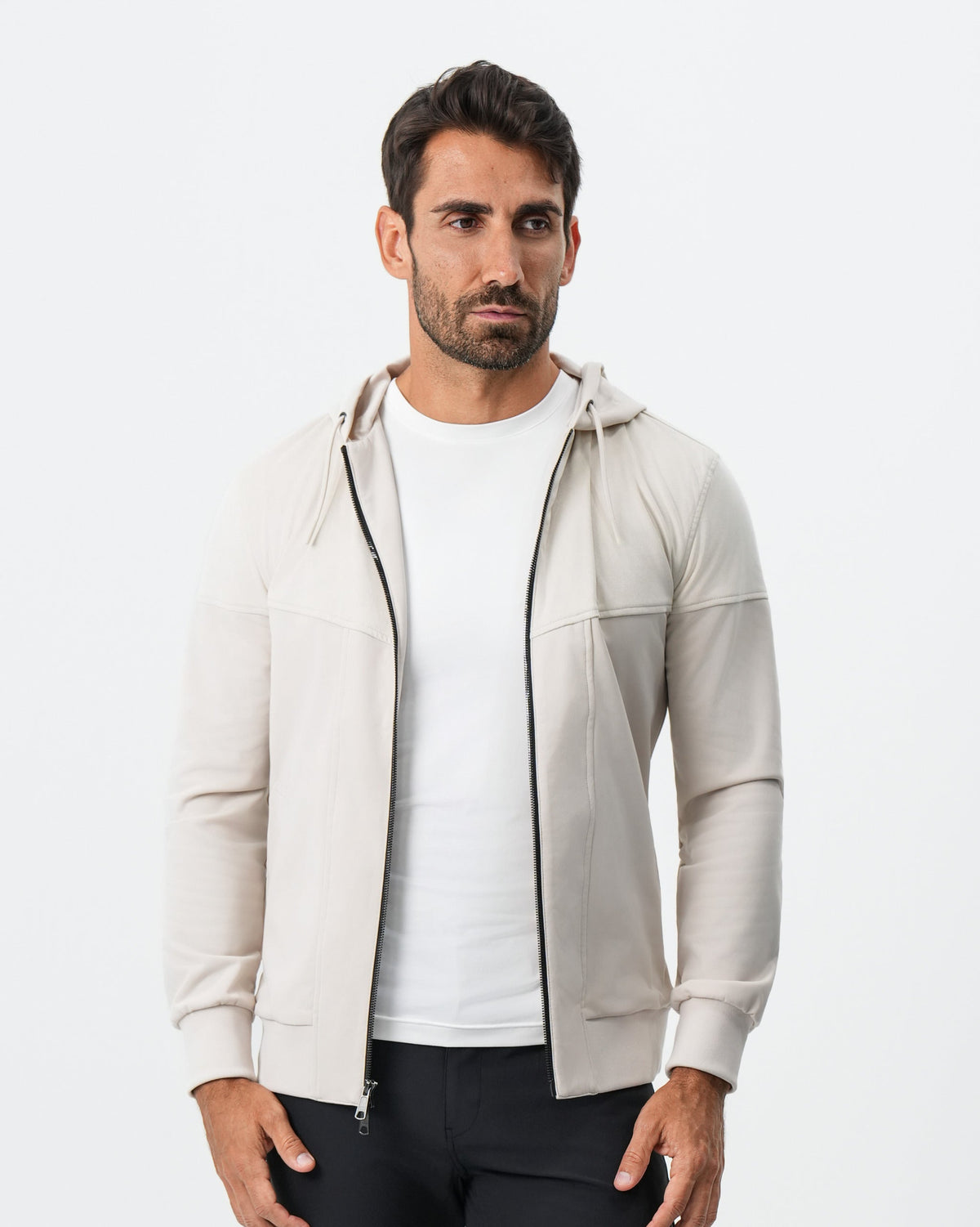 State & Liberty - Hooded Hybrid Suede Jacket - Cream