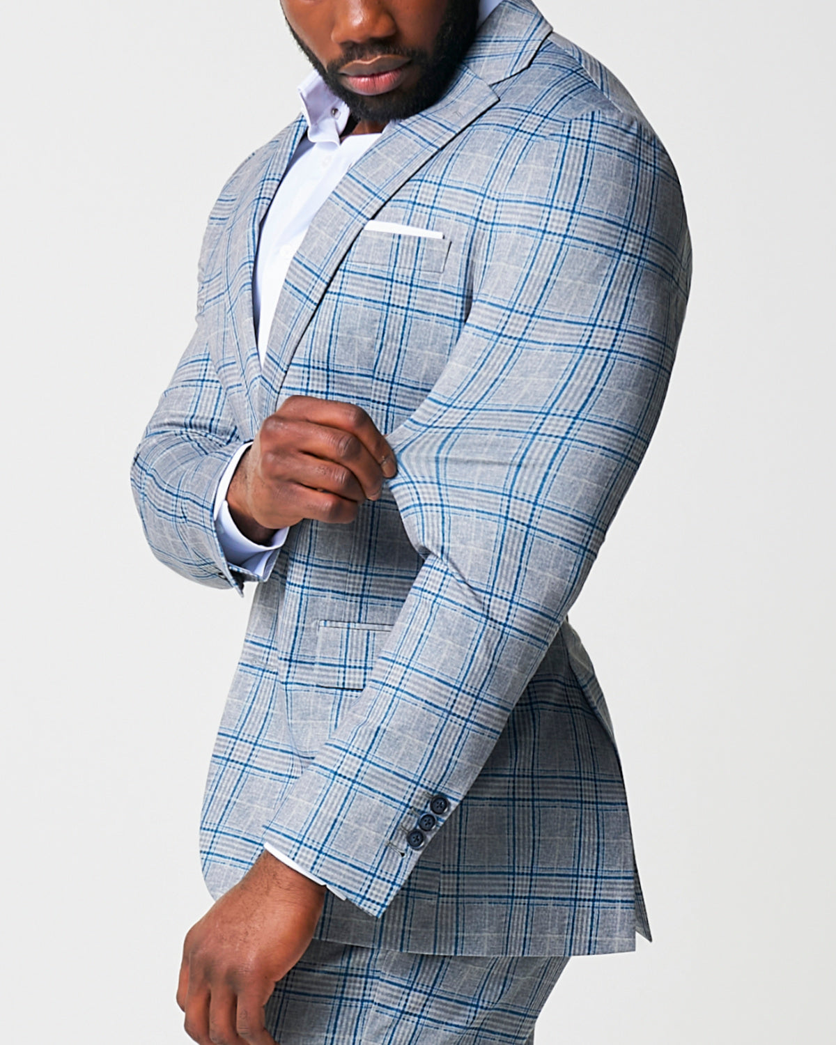 State & Liberty - Athletic Fit Stretch Suit - Grey & Royal Blue Plaid