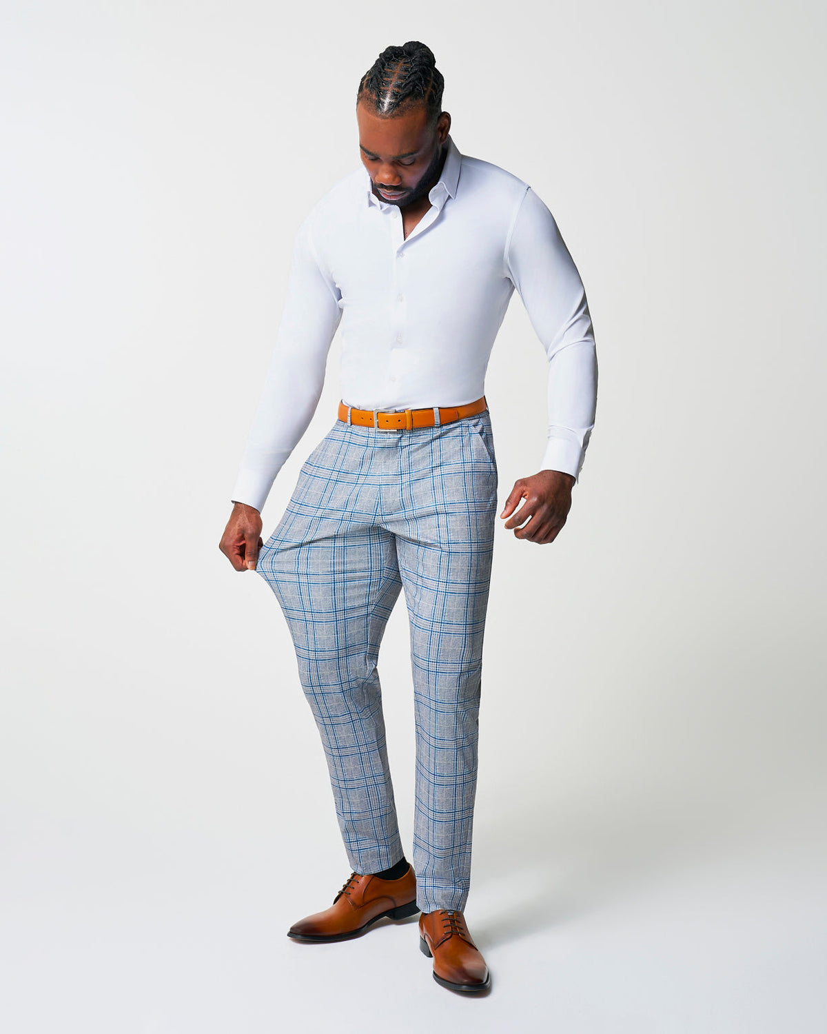 State & Liberty - Athletic Fit Stretch Suit - Grey & Royal Blue Plaid