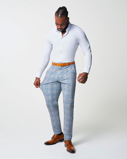 State & Liberty - Athletic Fit Stretch Suit - Grey & Royal Blue Plaid