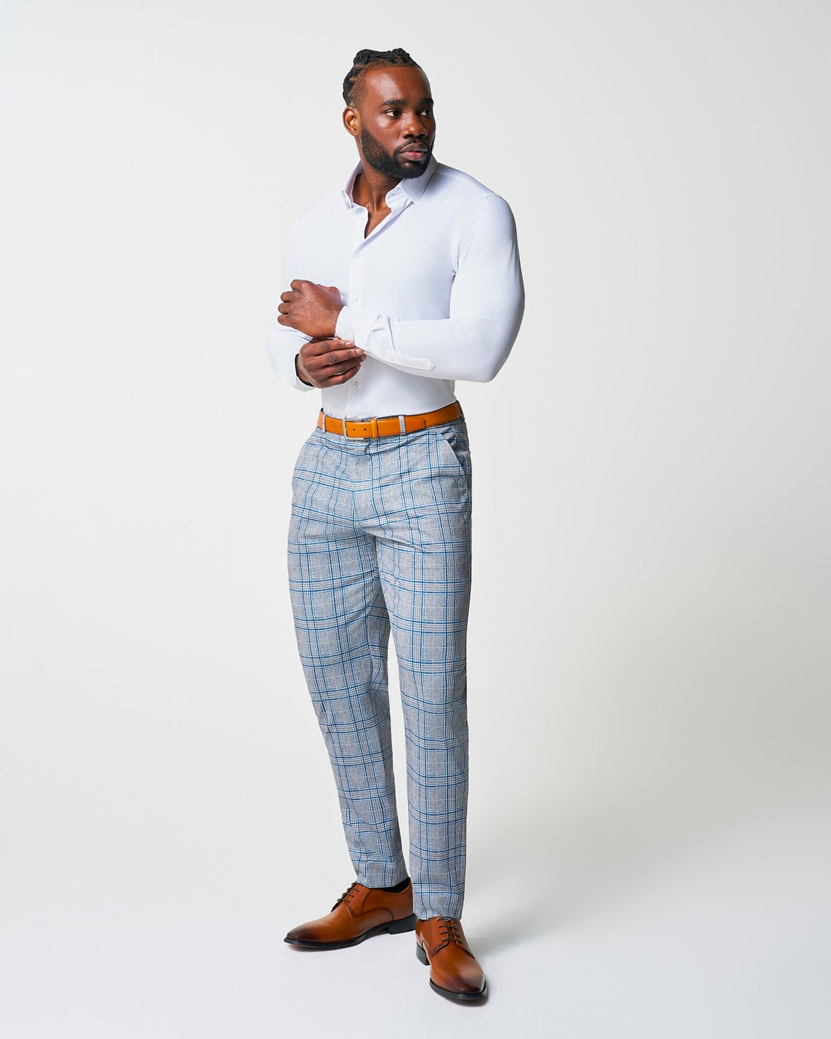 State & Liberty - Athletic Fit Stretch Suit - Grey & Royal Blue Plaid