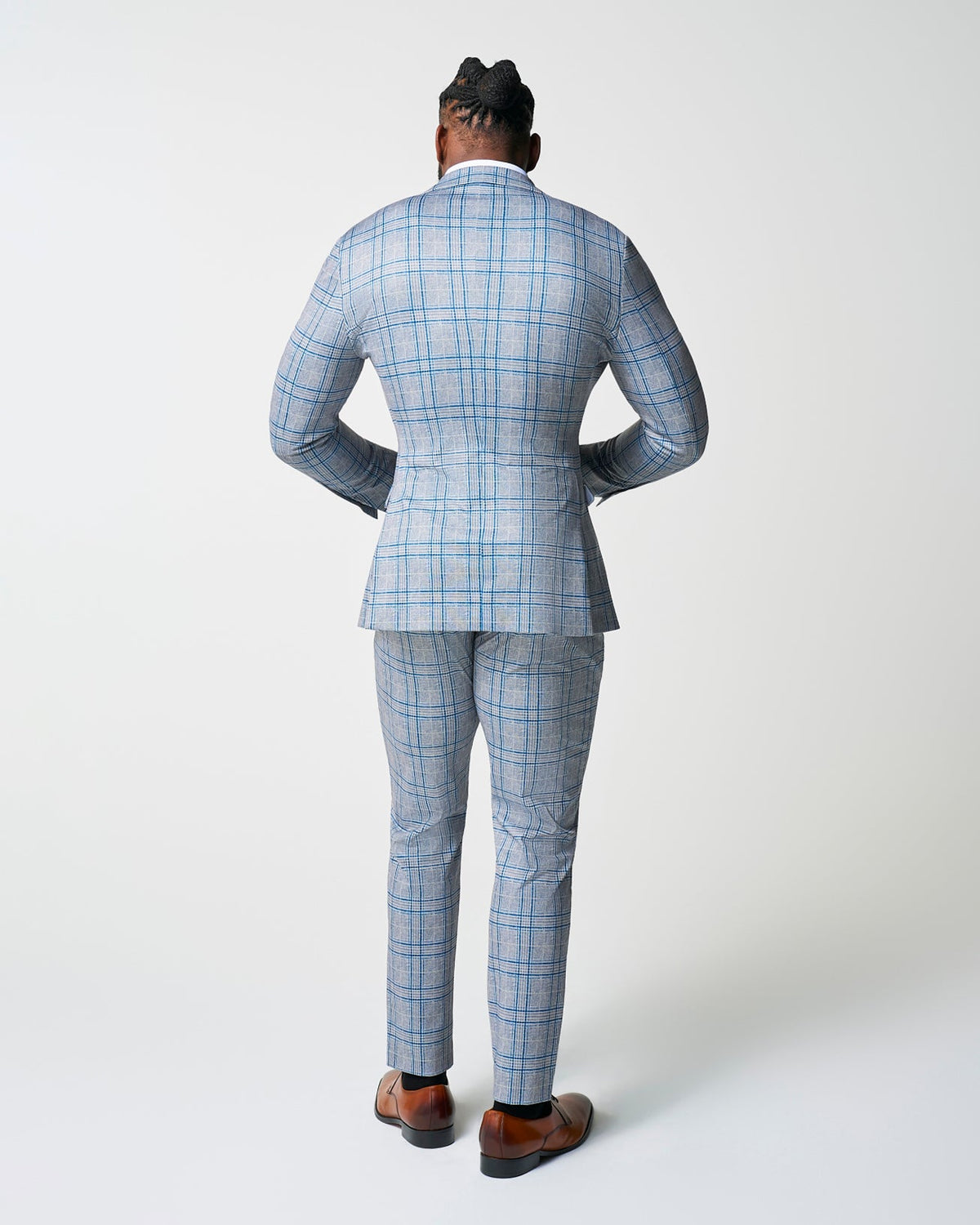 State & Liberty - Athletic Fit Stretch Suit - Grey & Royal Blue Plaid
