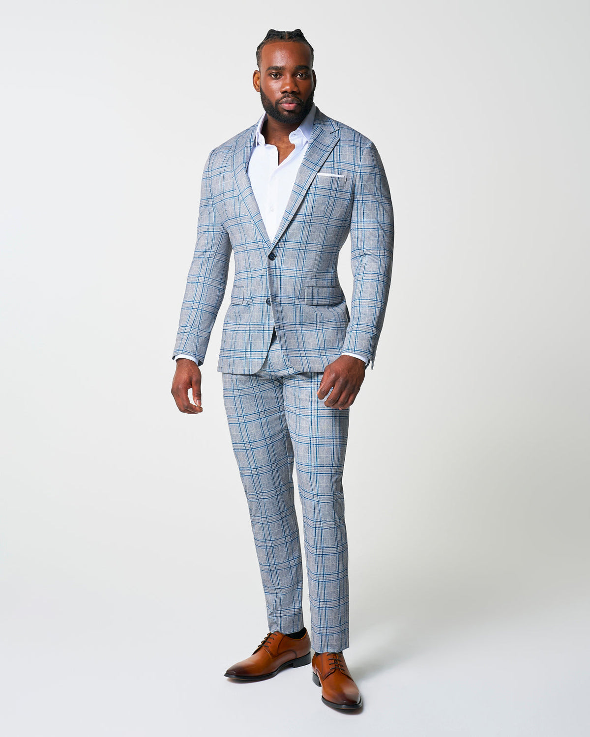 State & Liberty - Athletic Fit Stretch Suit - Grey & Royal Blue Plaid