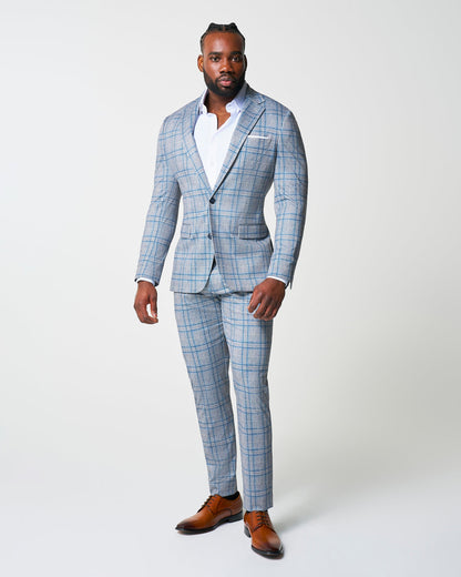 State & Liberty - Athletic Fit Stretch Suit - Grey & Royal Blue Plaid