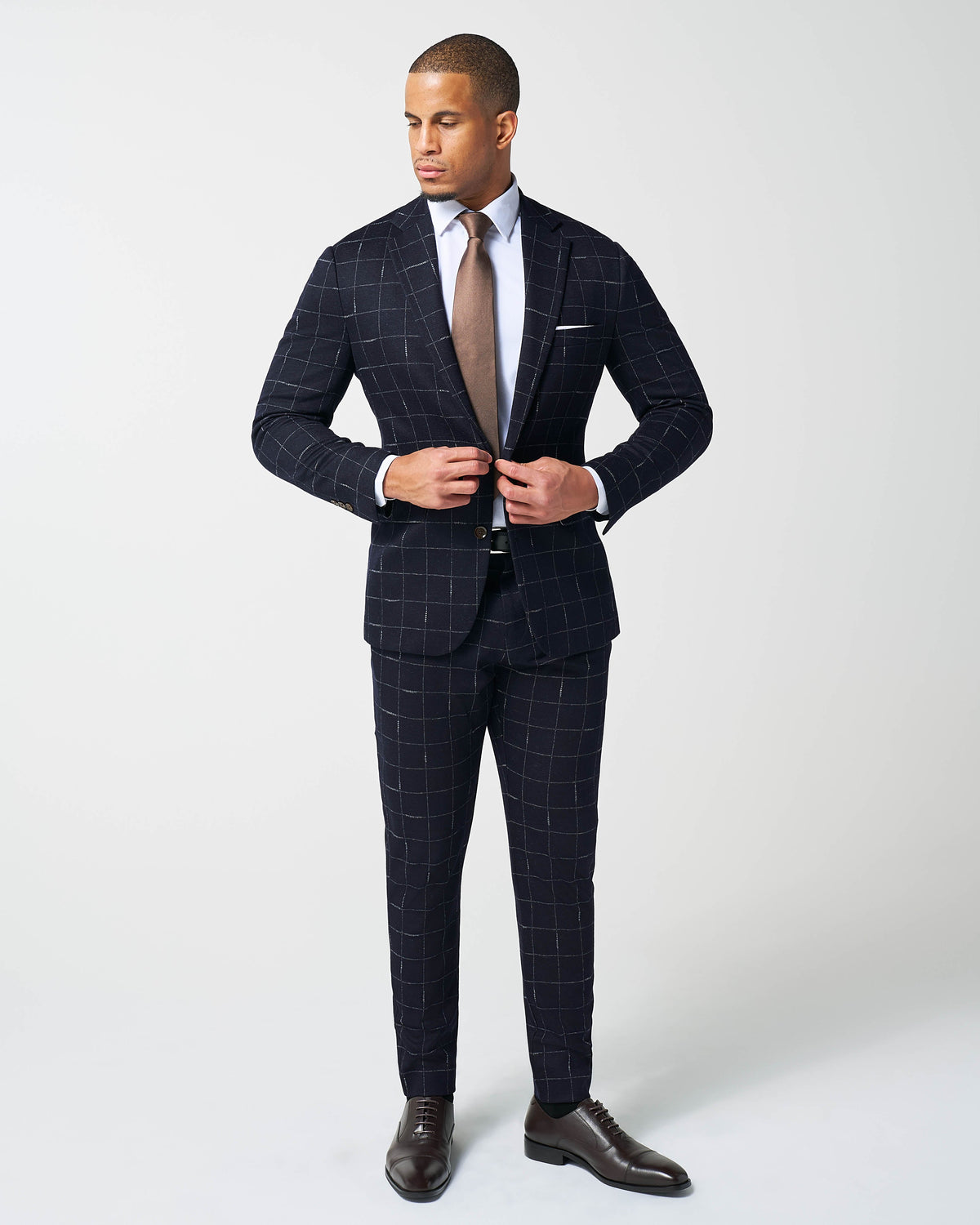 State & Liberty - Athletic Fit Stretch Wool Suit - Midnight Navy & Chalk Windowpane