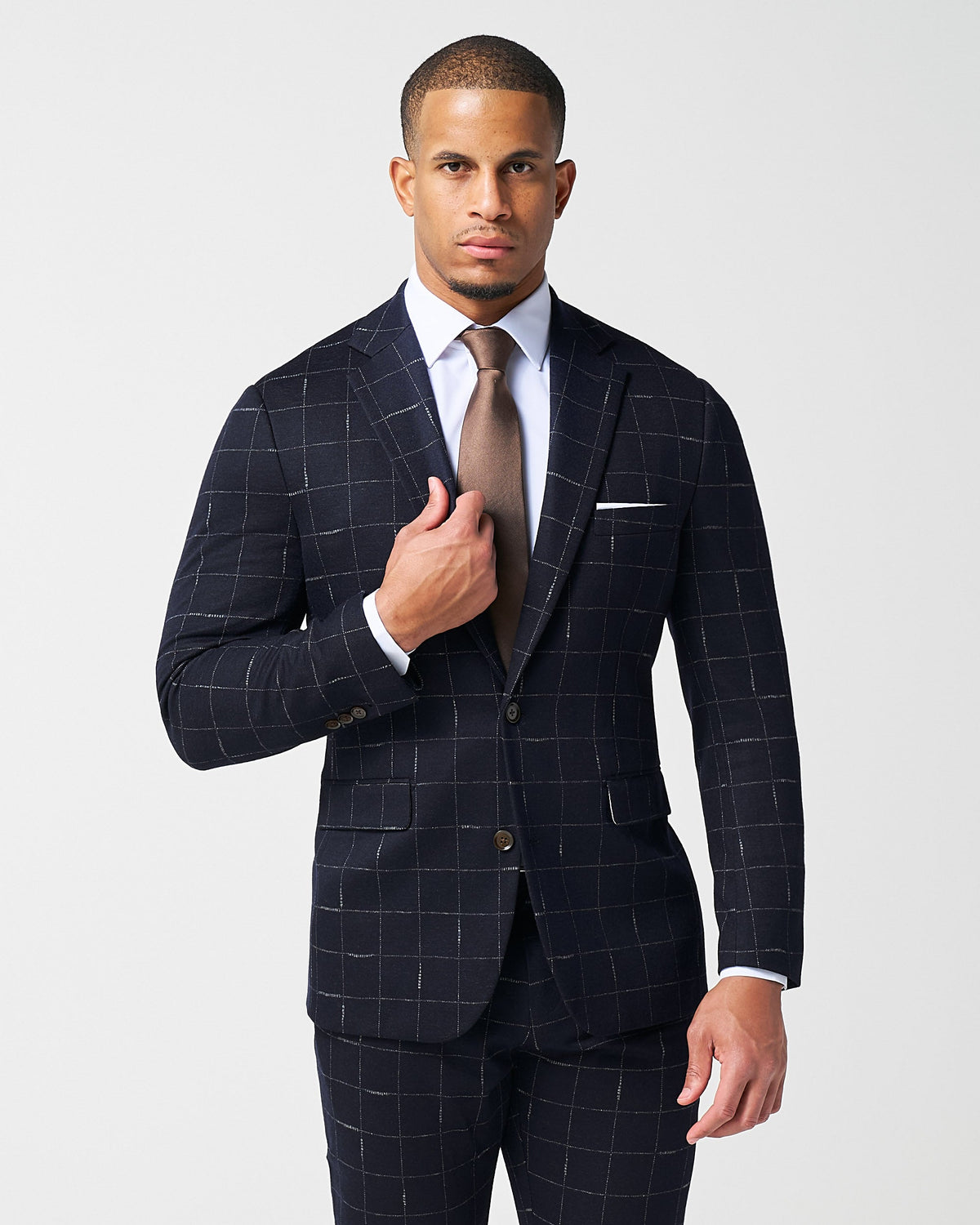 State & Liberty - Athletic Fit Stretch Wool Suit - Midnight Navy & Chalk Windowpane