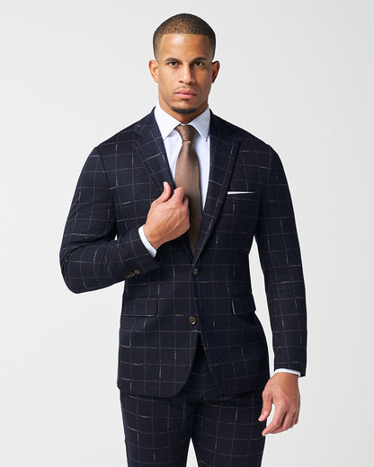 State & Liberty - Athletic Fit Stretch Wool Suit - Midnight Navy & Chalk Windowpane