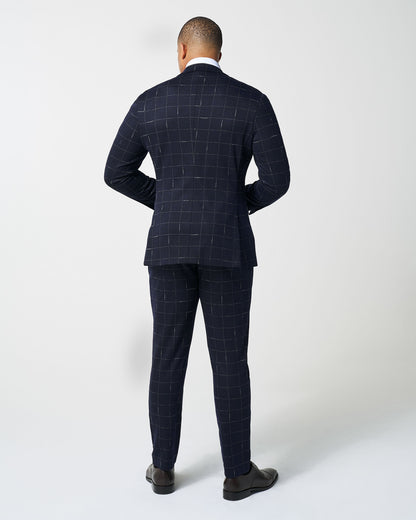 State & Liberty - Athletic Fit Stretch Wool Suit - Midnight Navy & Chalk Windowpane