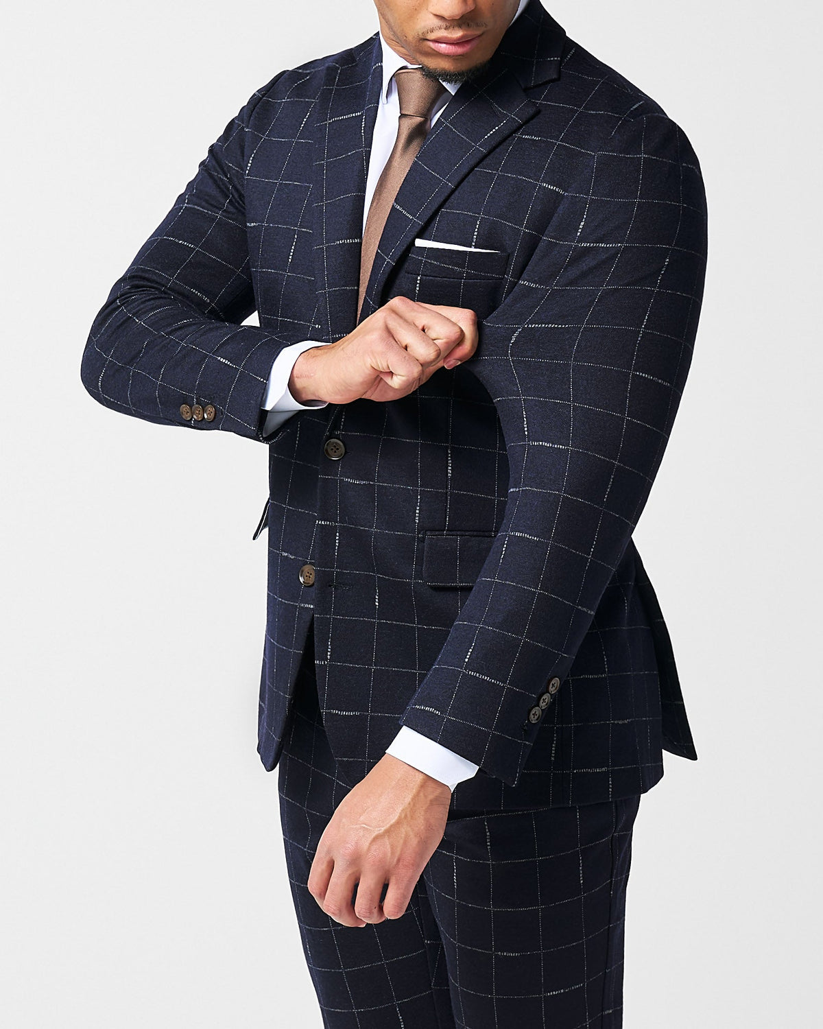 State & Liberty - Athletic Fit Stretch Wool Suit - Midnight Navy & Chalk Windowpane